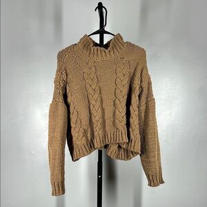 Altar'd State Tan Crop top Sweater with Cable Knit